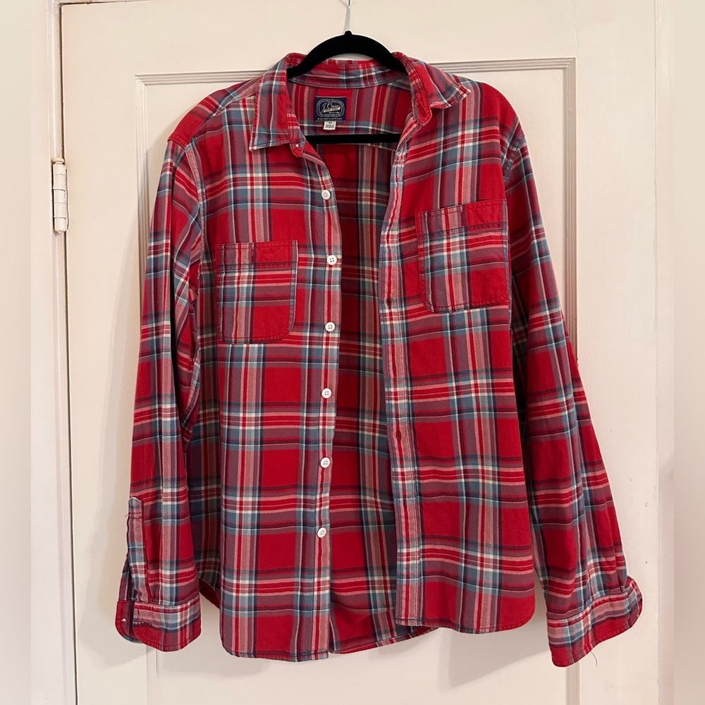 J. Crew The Sporting Life 100% Cotton Red Blue Plaid Men's Shirt Size M